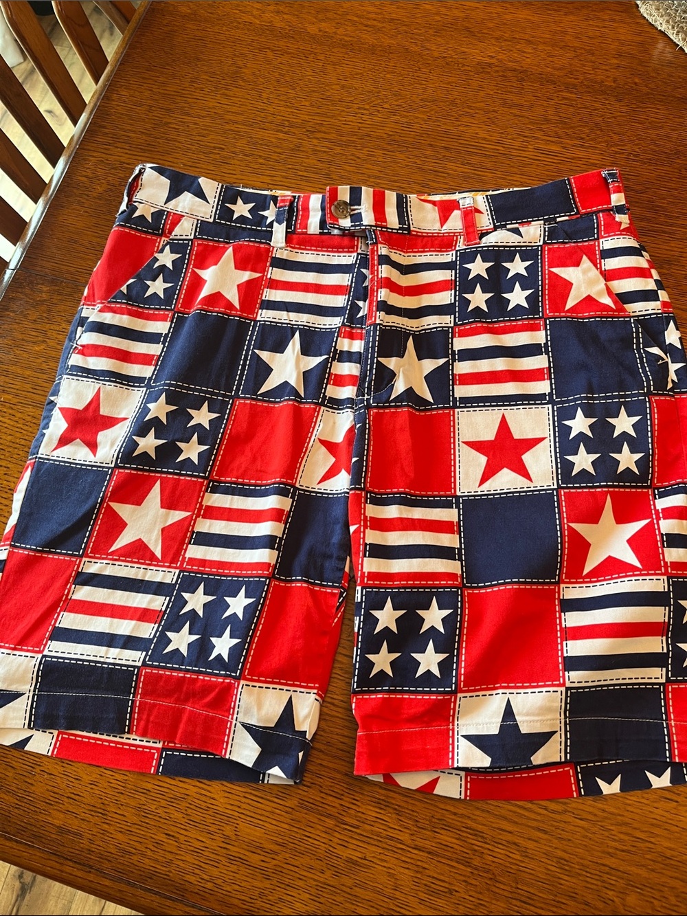 LOUDMOUTH GOLF Men's Red, White & Blue Star Patchwork Shorts, size 36